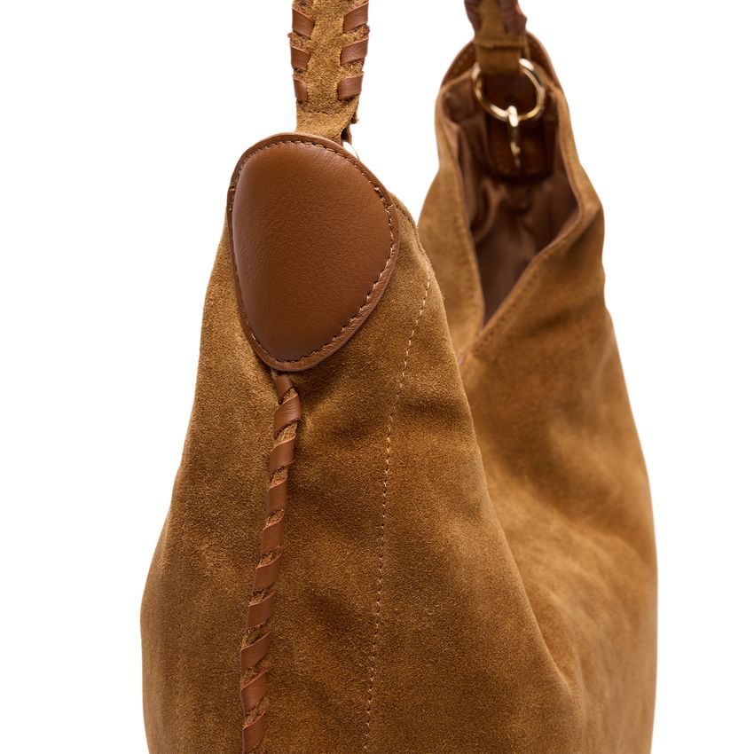 Cognac suède handtas met gevlochten details