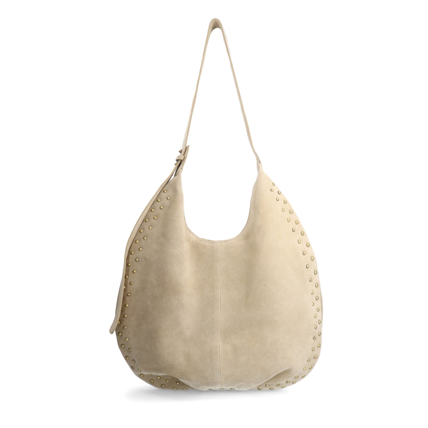 Beigefarbene Veloursleder-Schultertasche mit Nieten