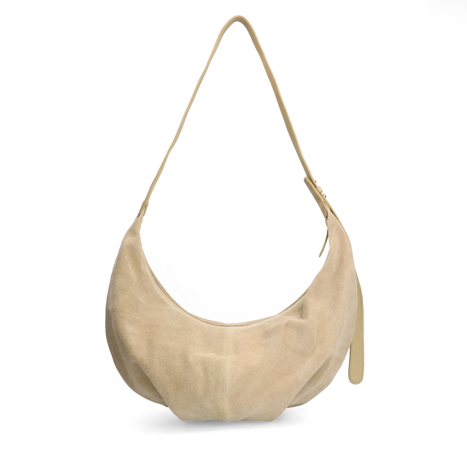 Beigefarbene Schultertasche aus Veloursleder