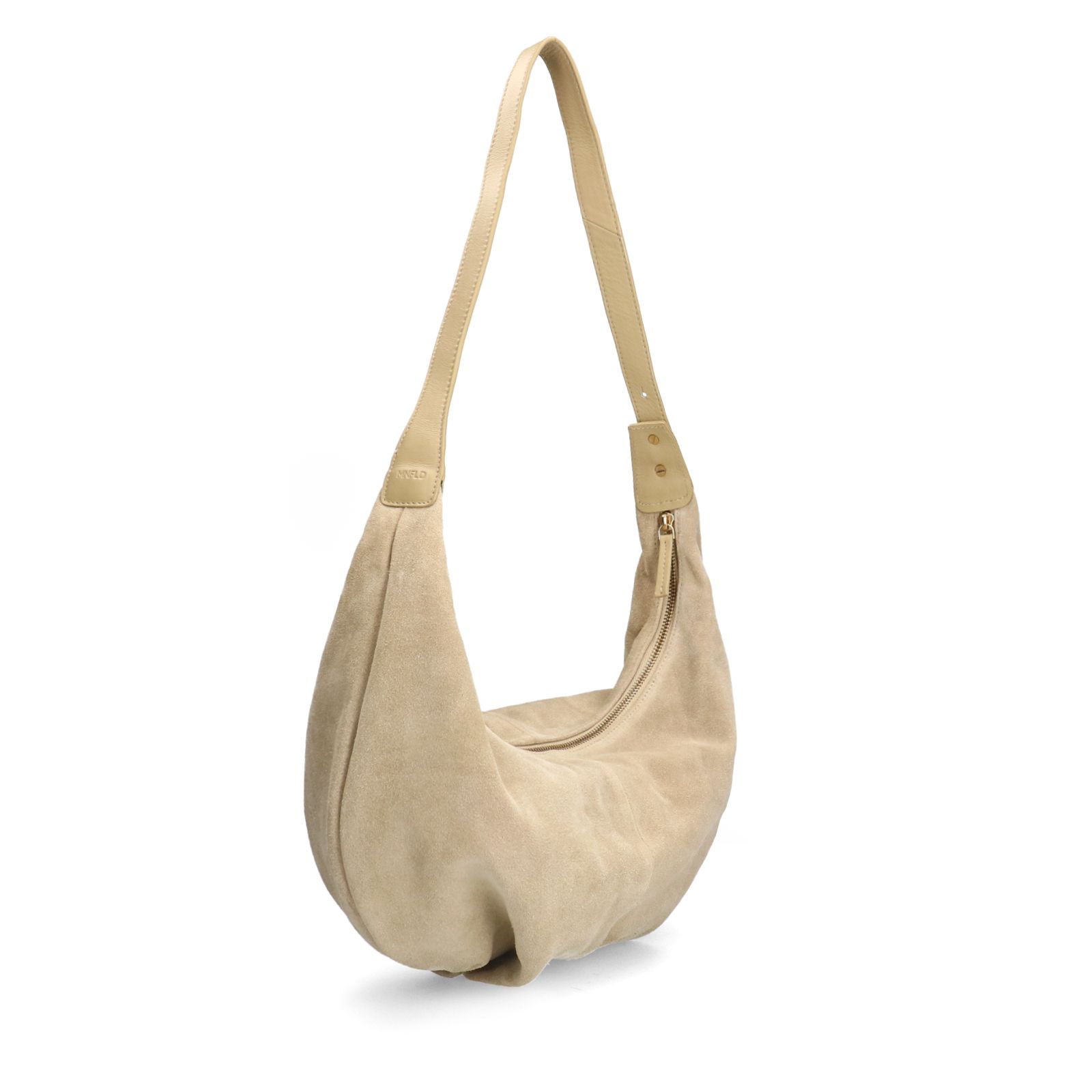 Beigefarbene Schultertasche aus Veloursleder