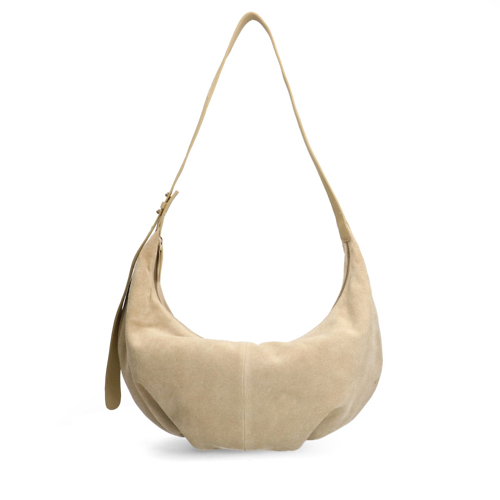 Beigefarbene Schultertasche aus Veloursleder