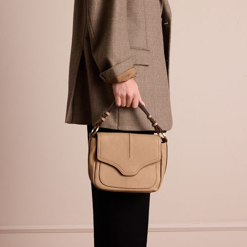 Taupe leren schoudertas