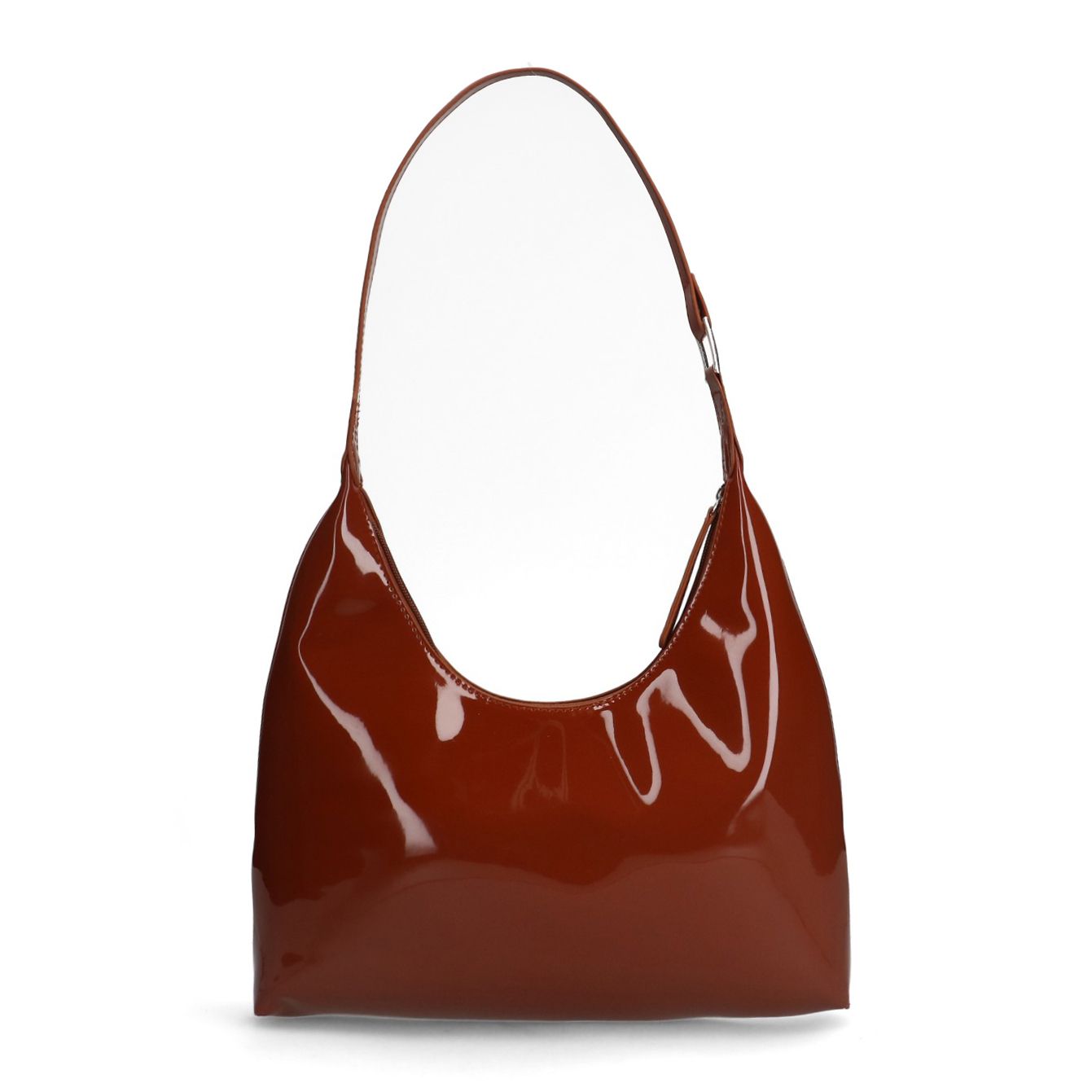 Cognacfarbene Handtasche aus Lackleder