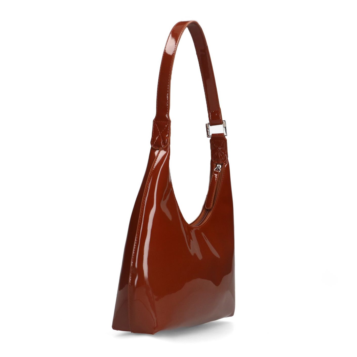 Cognacfarbene Handtasche aus Lackleder