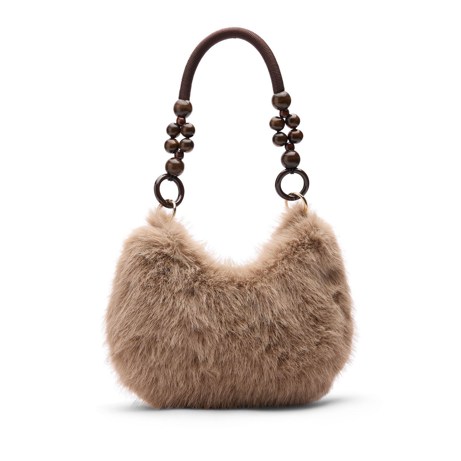 Taupe fur schoudertas met kralen
