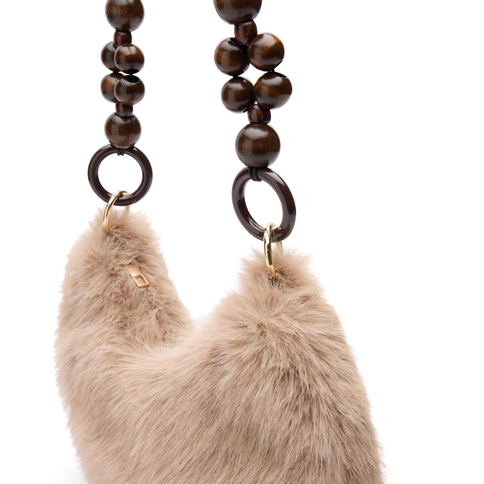 Taupe fur schoudertas met kralen