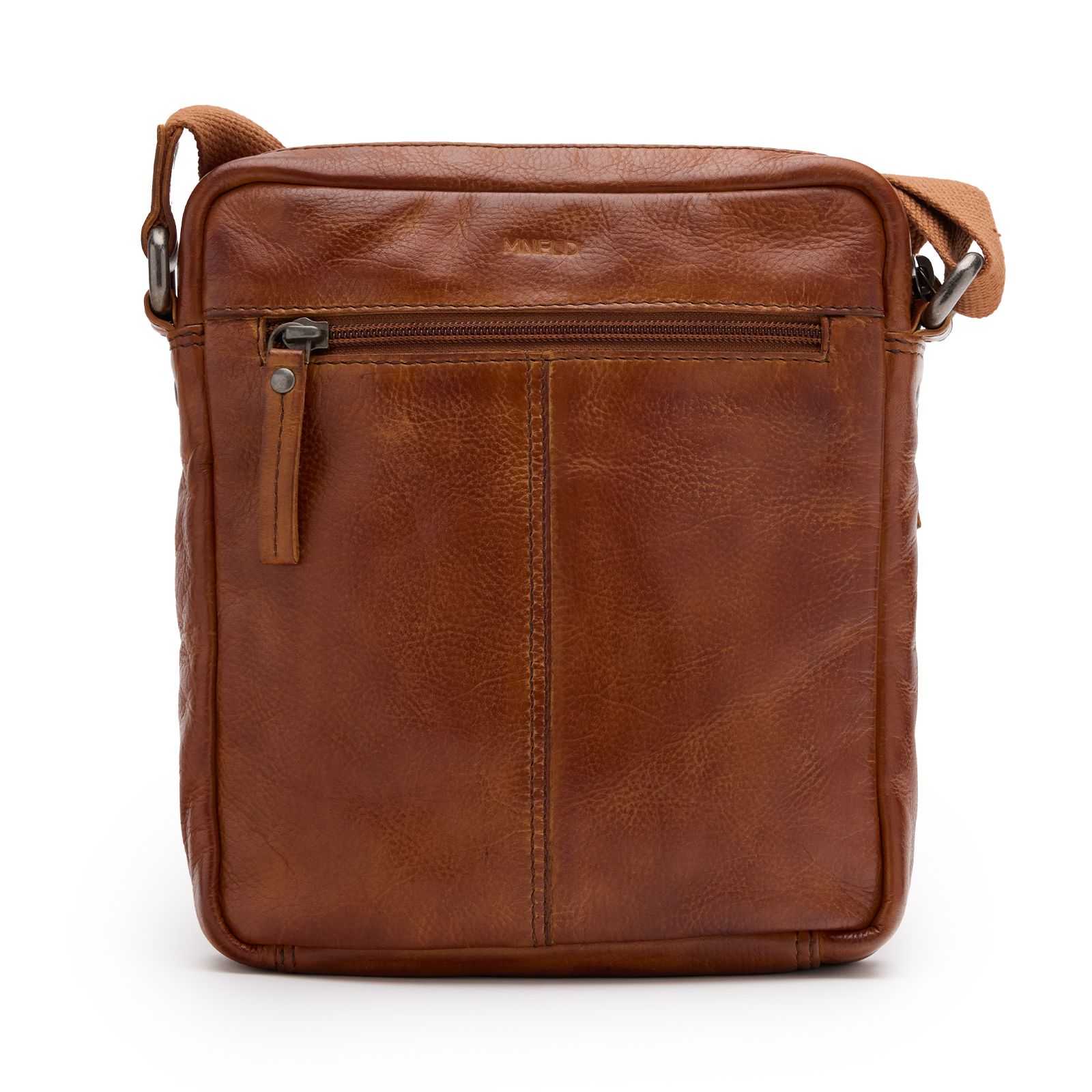 Cognacfarbene Unisex-Schultertasche aus Leder