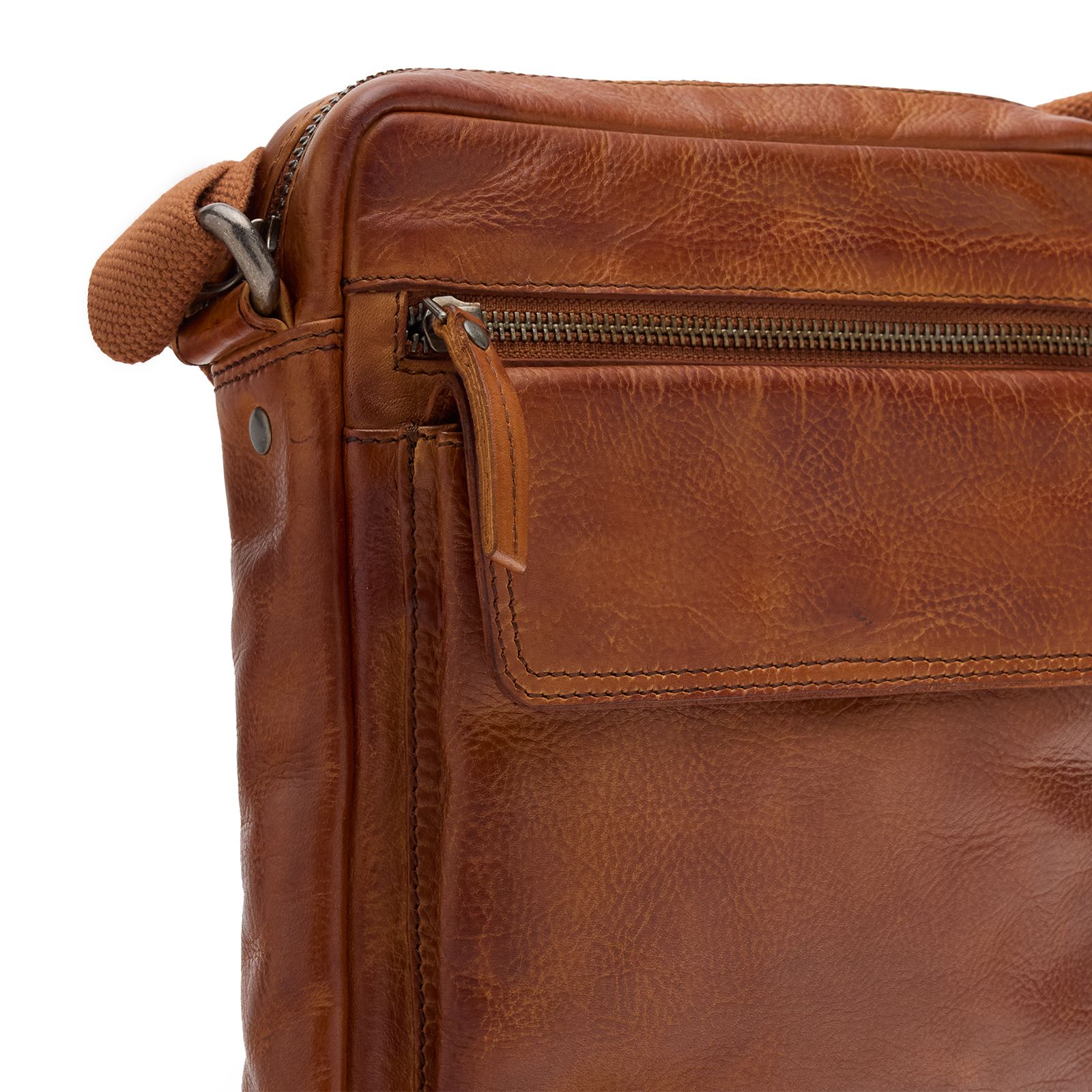 Cognacfarbene Unisex-Schultertasche aus Leder