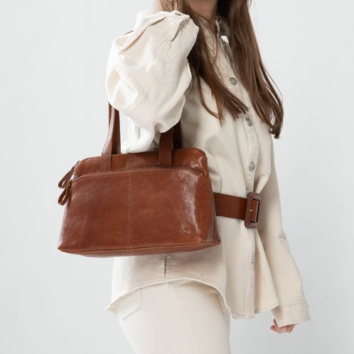 Cognacfarbene Schultertasche aus Leder