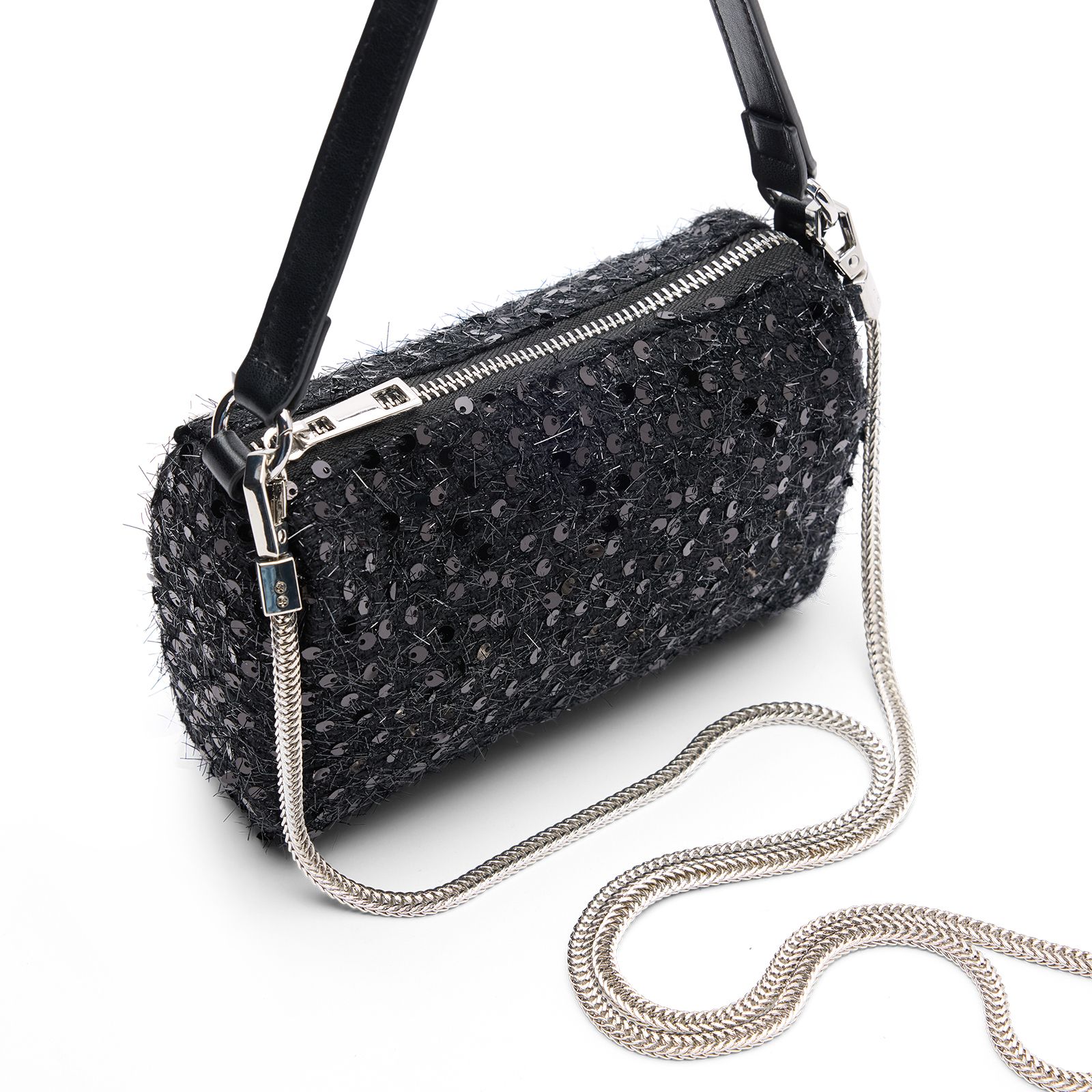 Schwarze Schultertasche mit Pailletten