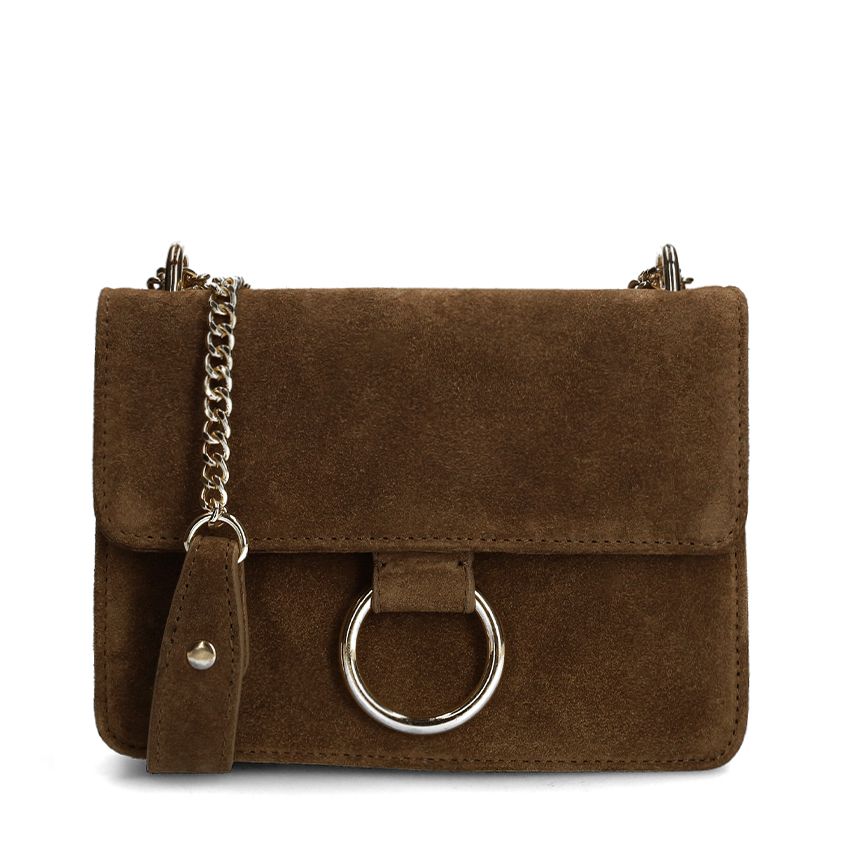 Braune Schultertasche aus Veloursleder