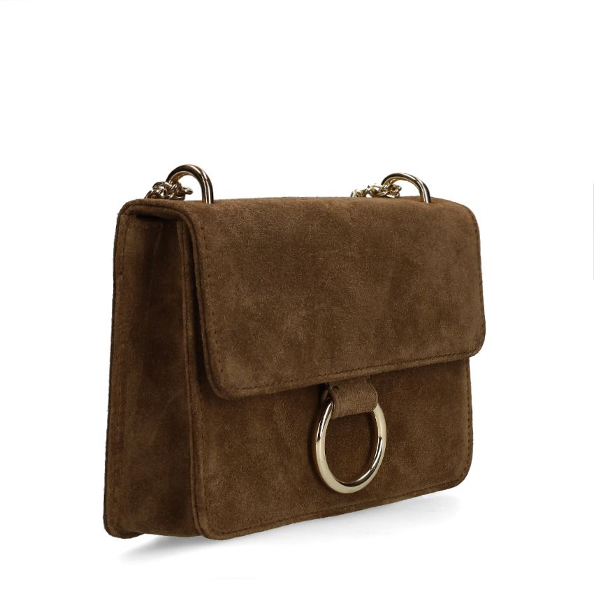 Braune Schultertasche aus Veloursleder