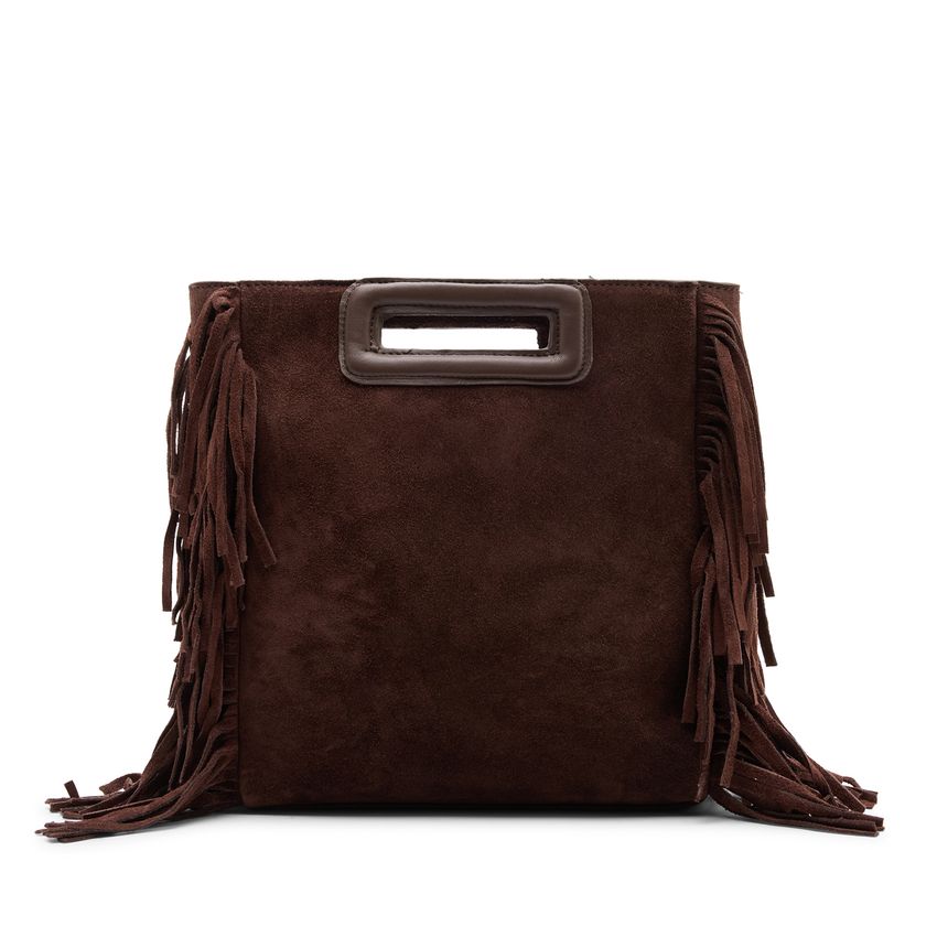 Donkerbruine suède handtas met franjes