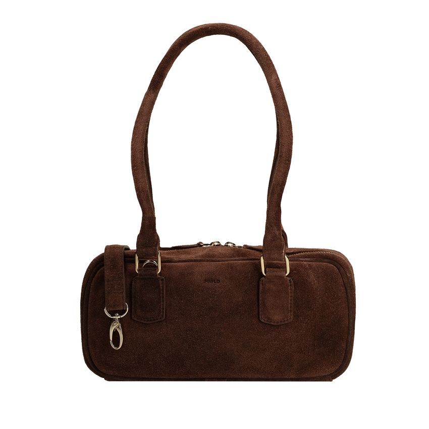 Braune Schultertasche aus Veloursleder