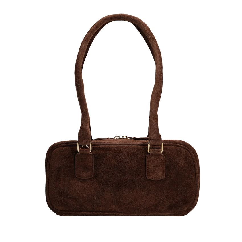 Braune Schultertasche aus Veloursleder