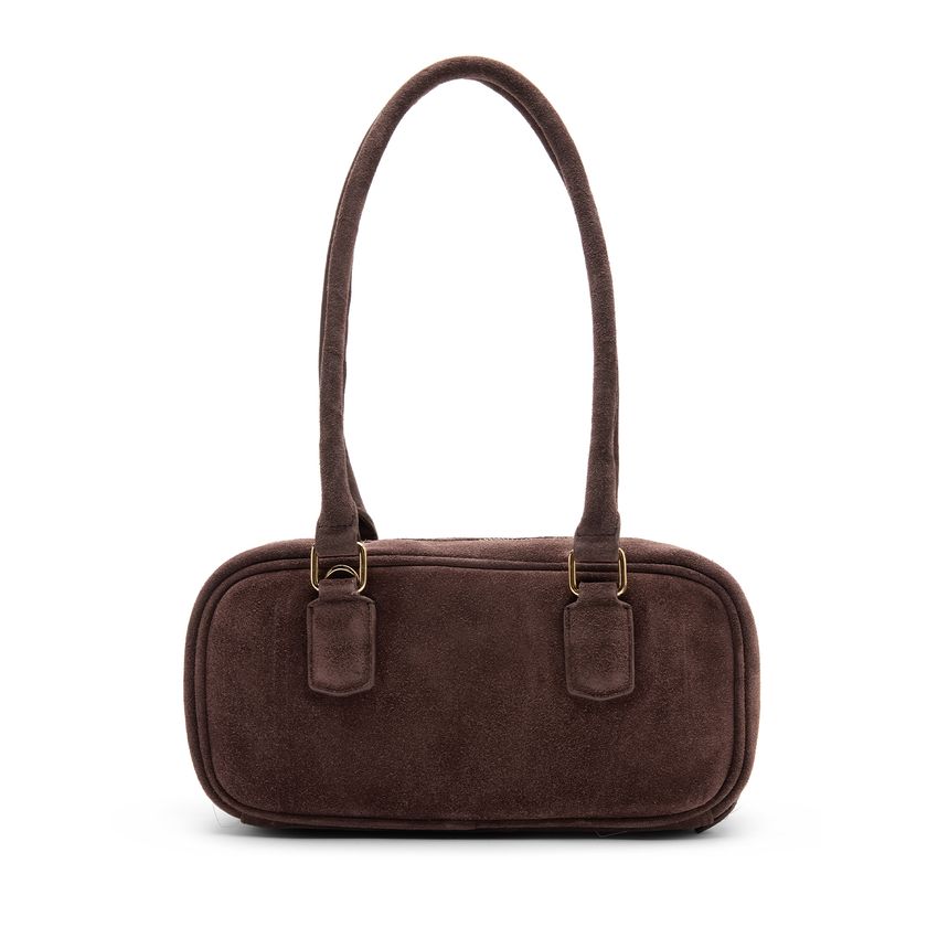 Braune Schultertasche aus Veloursleder