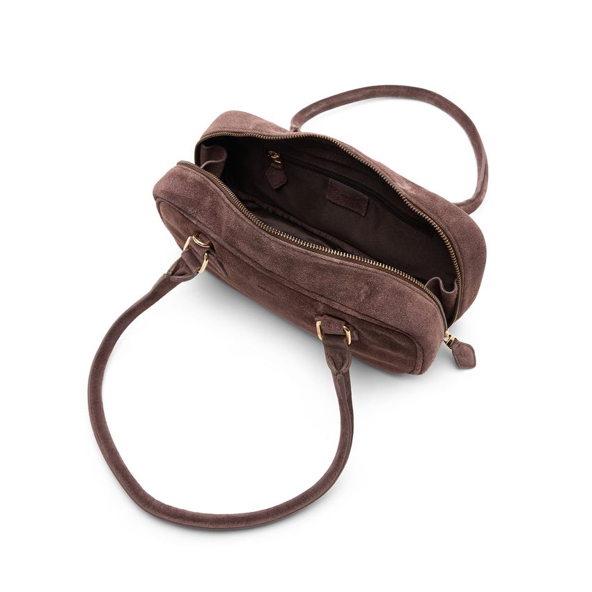 Braune Schultertasche aus Veloursleder