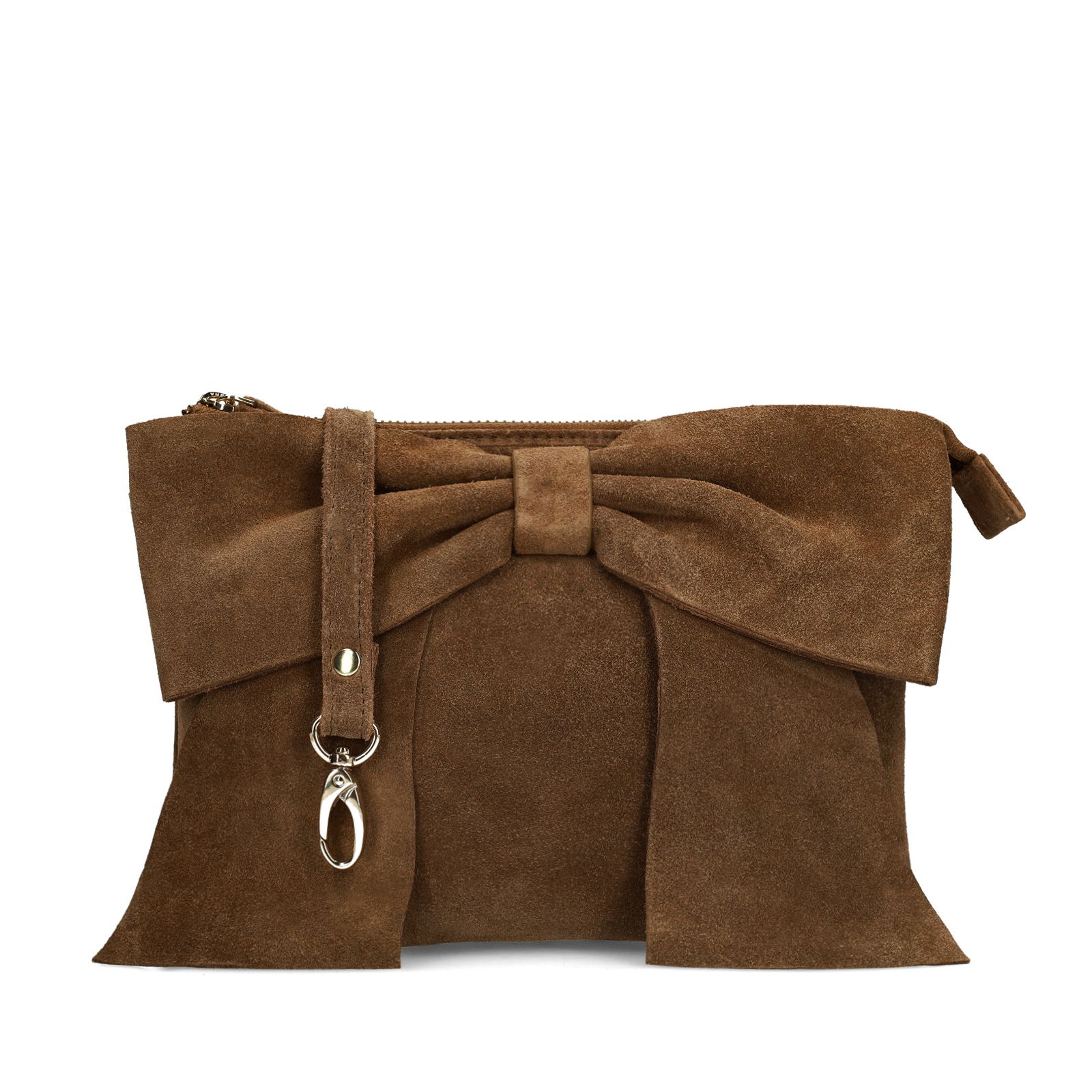Bruine suède clutch met strik