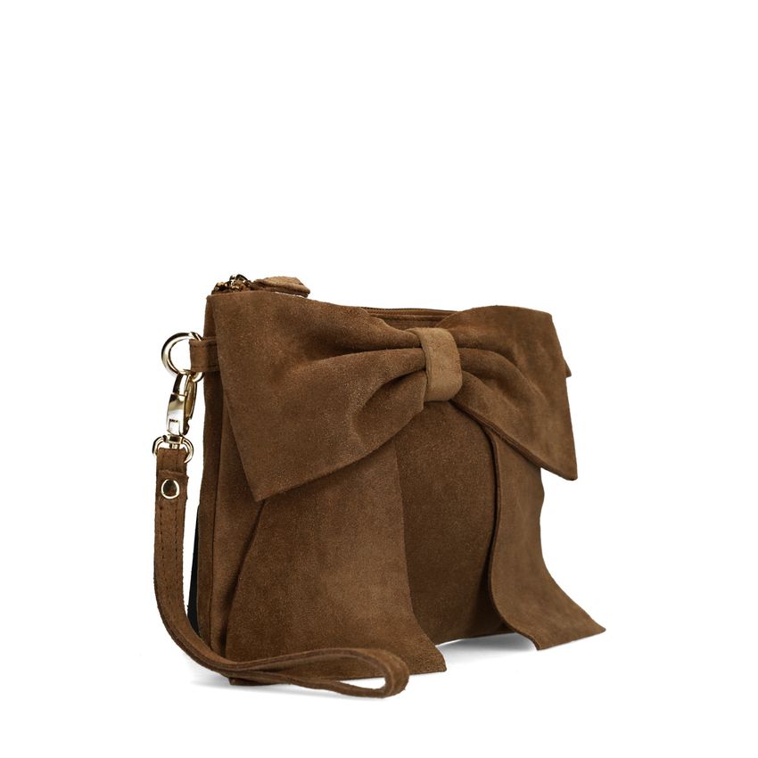 Bruine suède clutch met strik