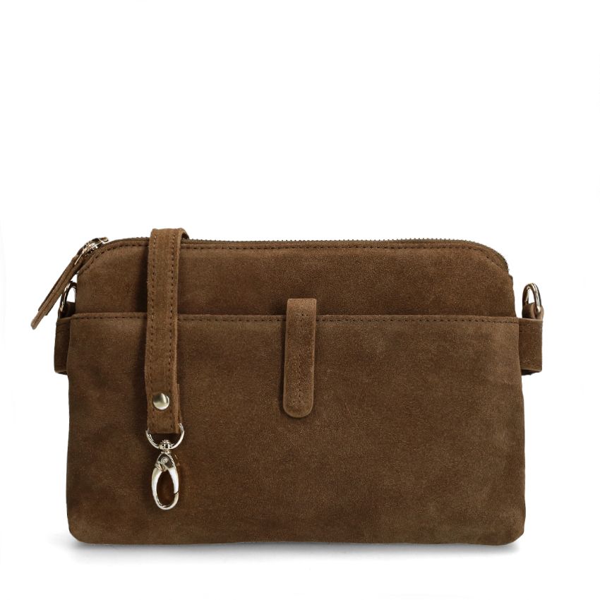 Braune Schultertasche aus Veloursleder