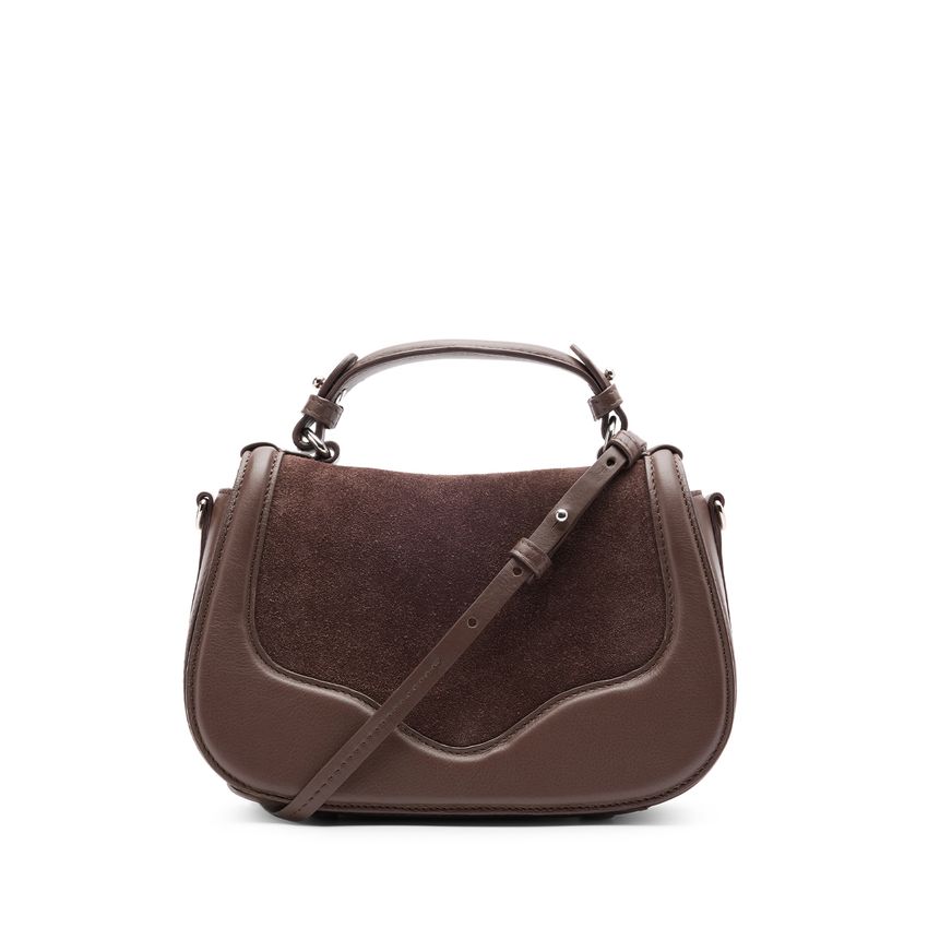 Braune Leder-Schultertasche mit Veloursleder-Details