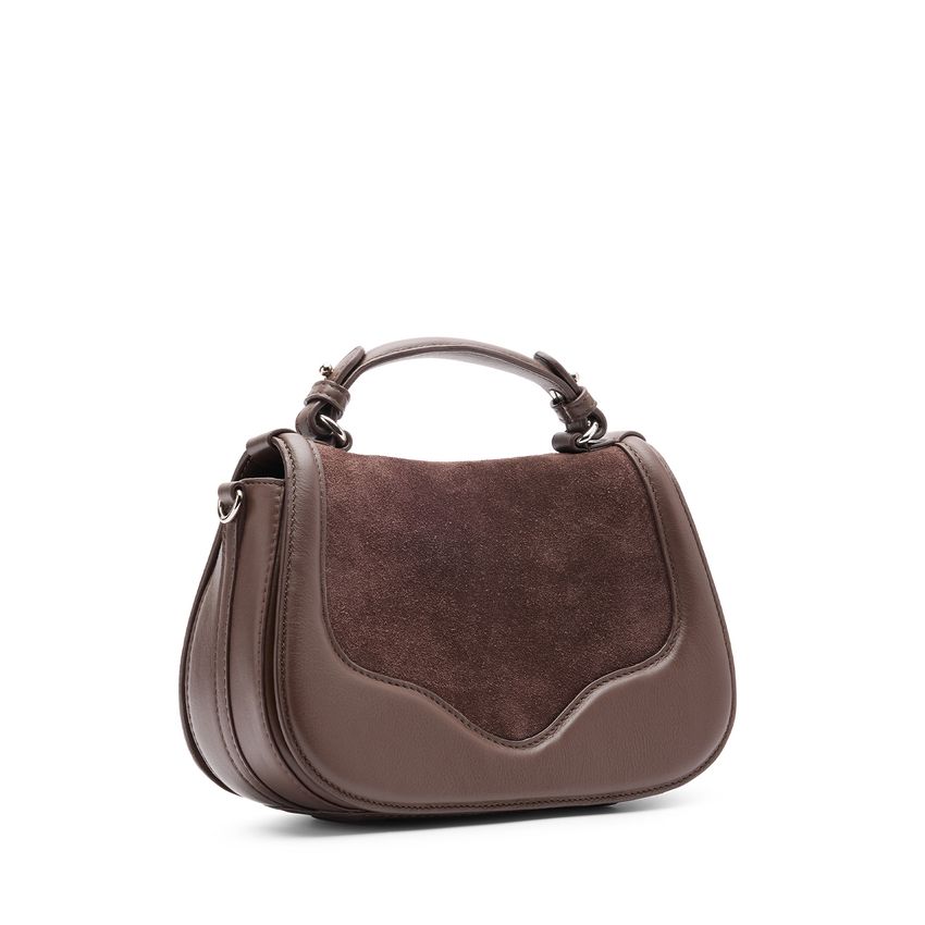 Braune Leder-Schultertasche mit Veloursleder-Details