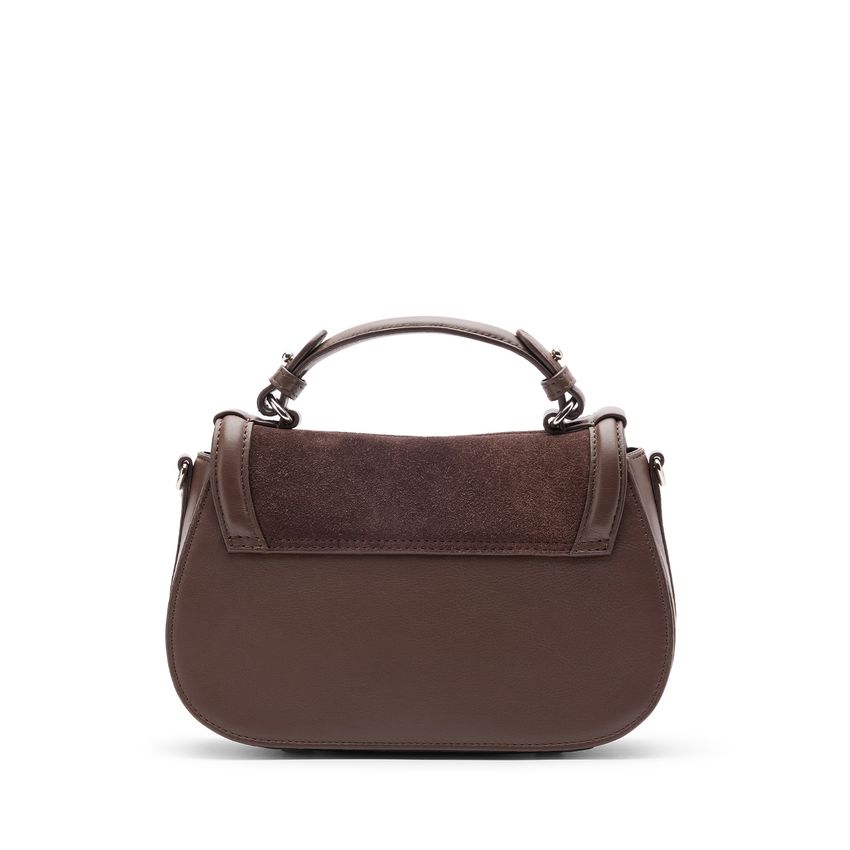 Braune Leder-Schultertasche mit Veloursleder-Details