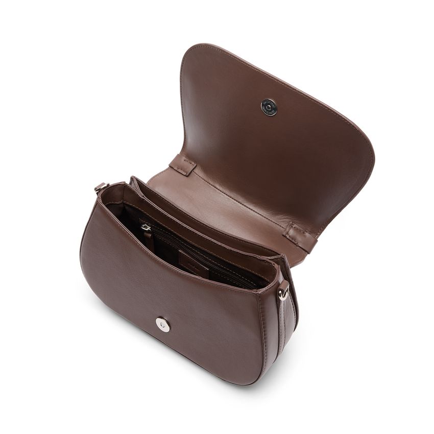 Braune Leder-Schultertasche mit Veloursleder-Details