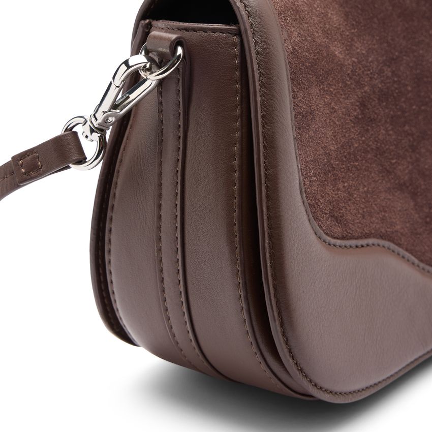 Braune Leder-Schultertasche mit Veloursleder-Details