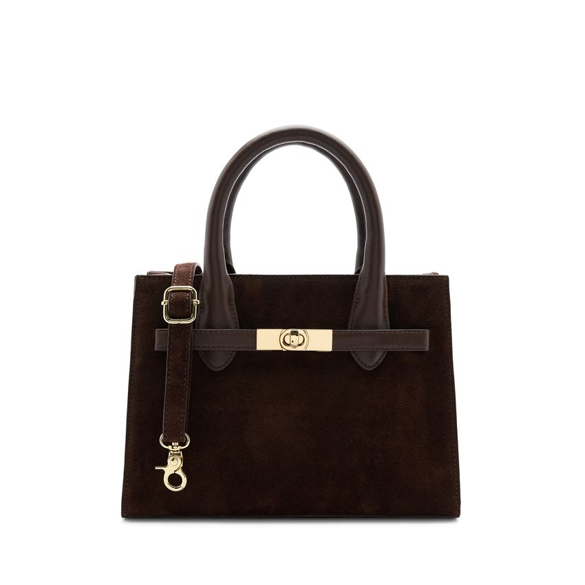 Dunkelbraune Veloursleder-Handtasche