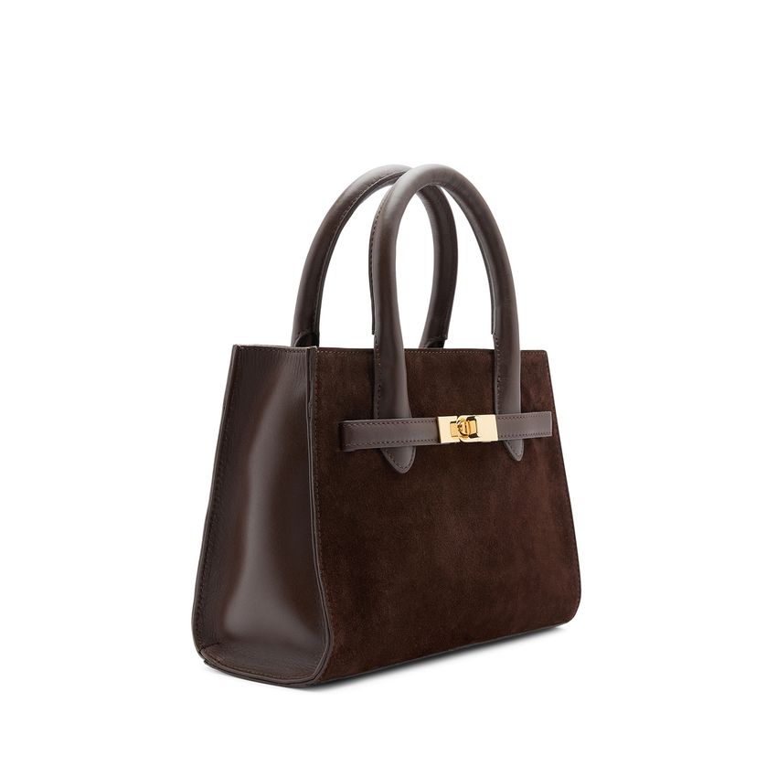 Dunkelbraune Veloursleder-Handtasche