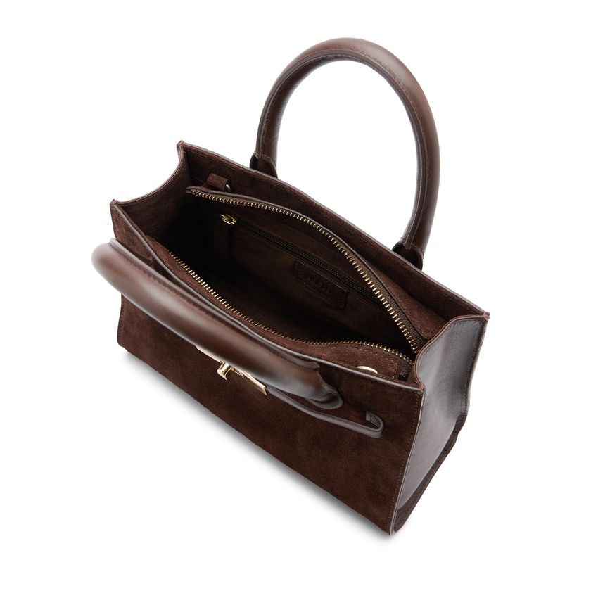 Dunkelbraune Veloursleder-Handtasche