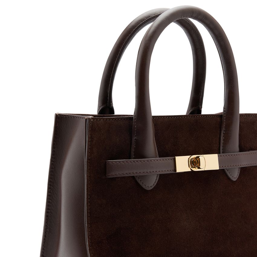 Dunkelbraune Veloursleder-Handtasche