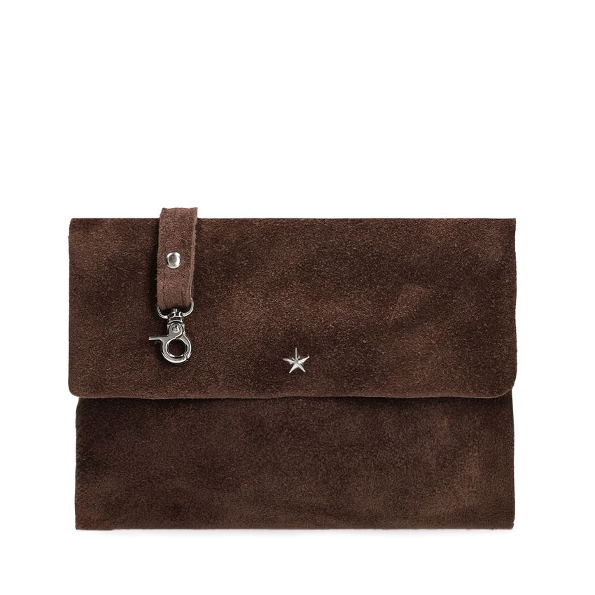 Dunkelbraune Veloursleder-Clutch