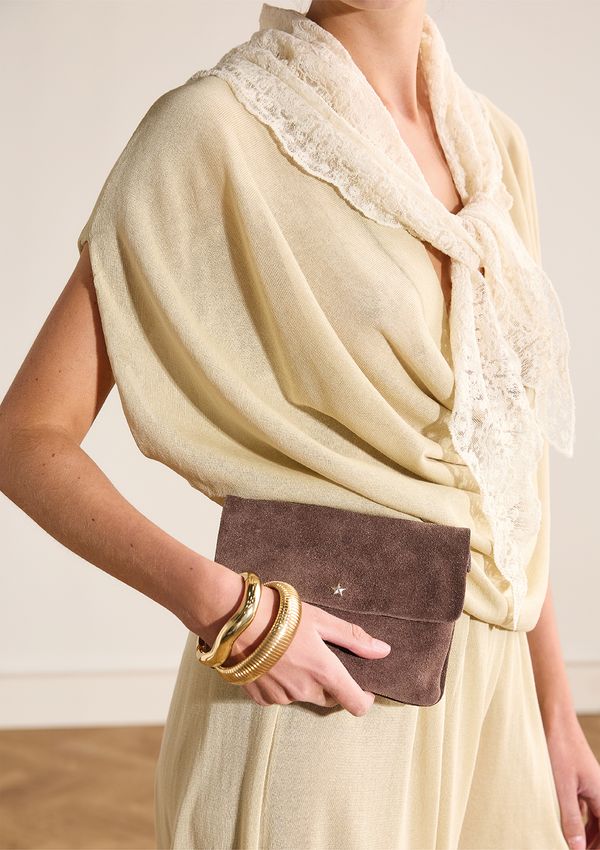 Dunkelbraune Veloursleder-Clutch