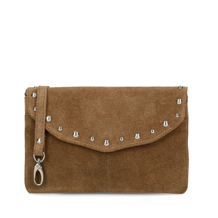 Bruine suède clutch met zilveren studs