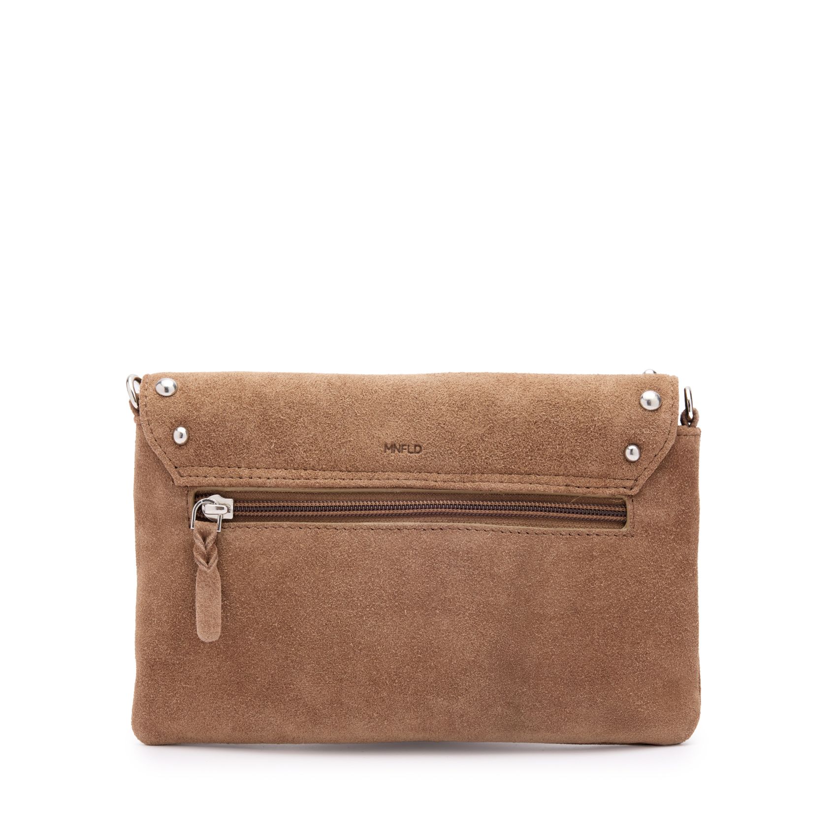Bruine suède clutch met zilveren studs