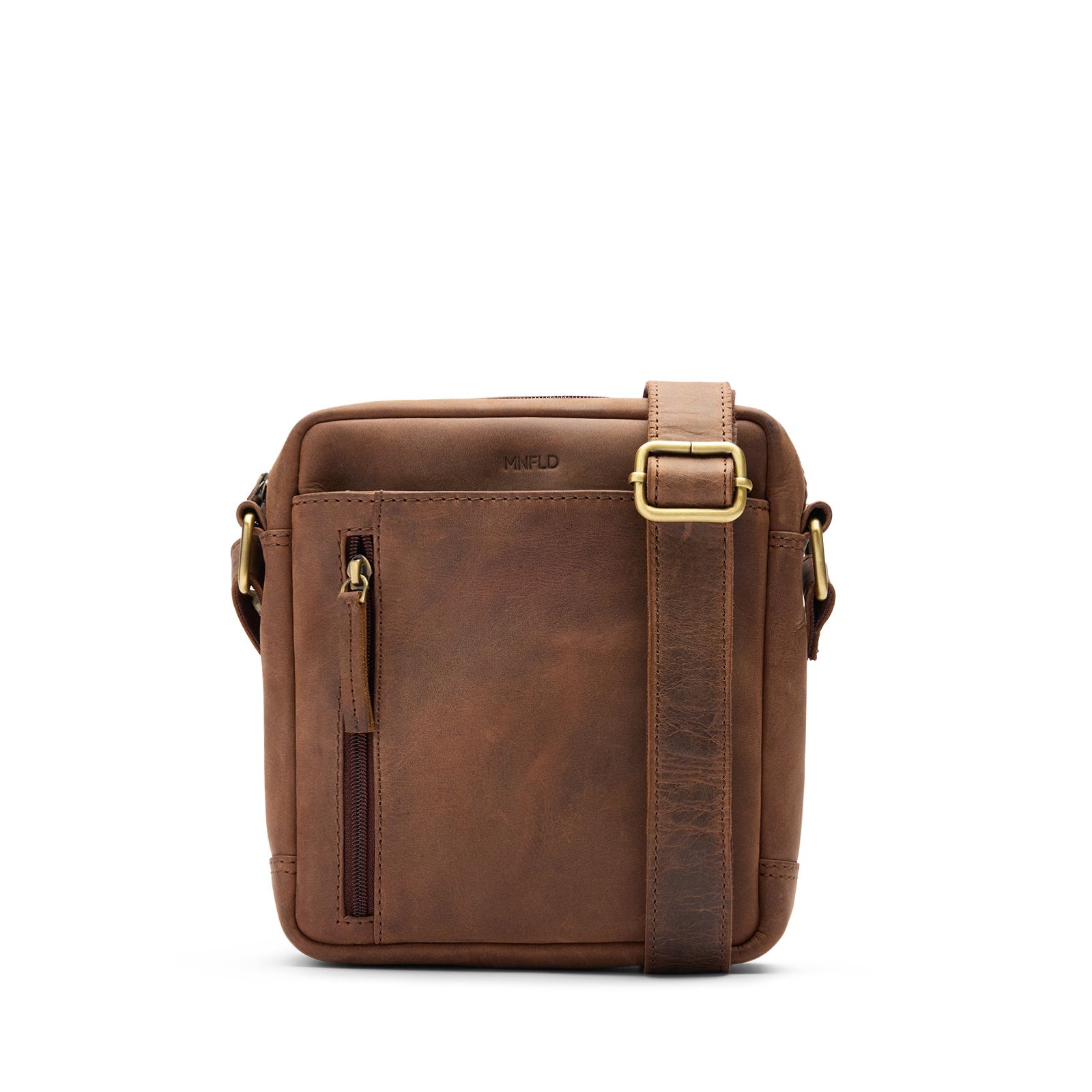 Bruine leren unisex schoudertas