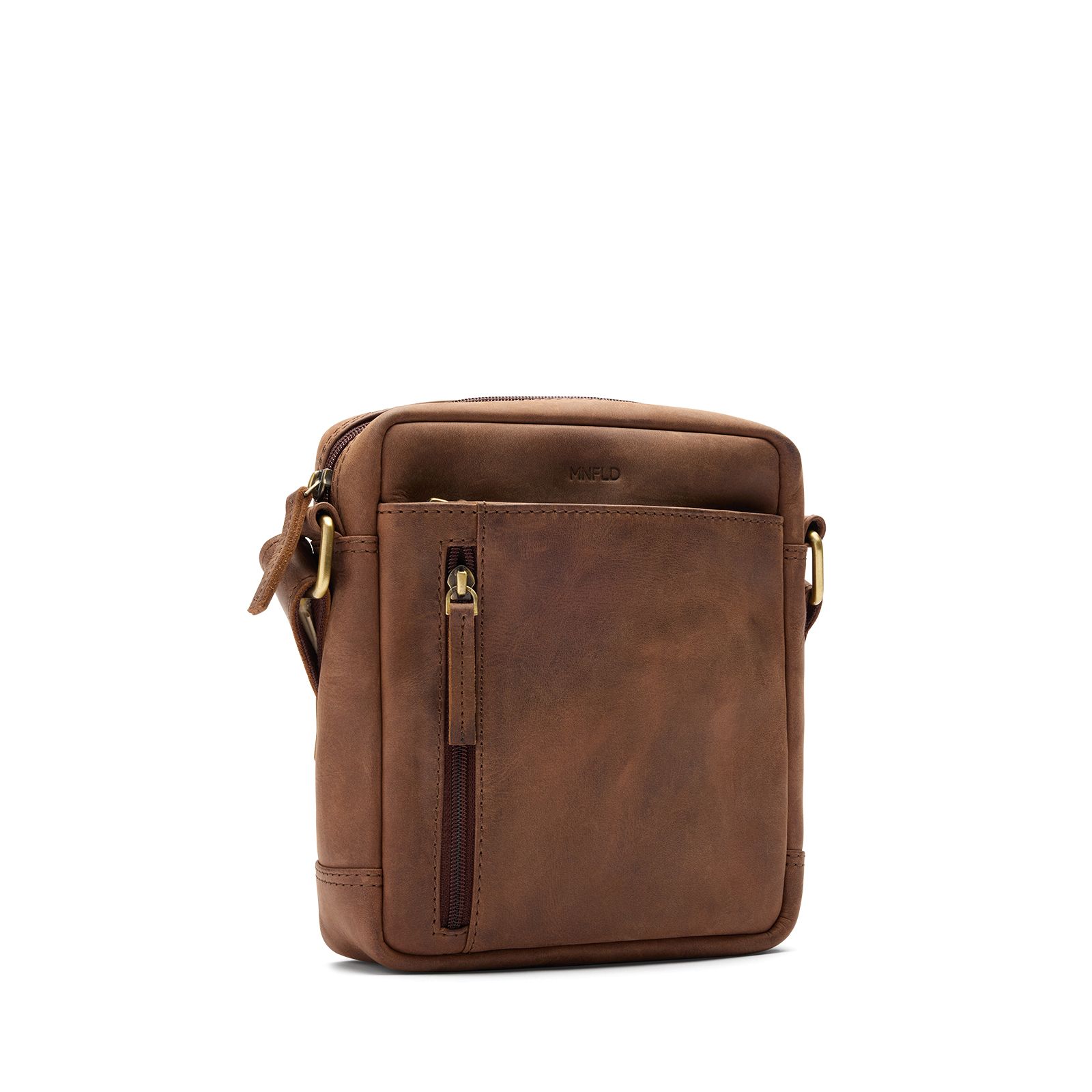 Bruine leren unisex schoudertas