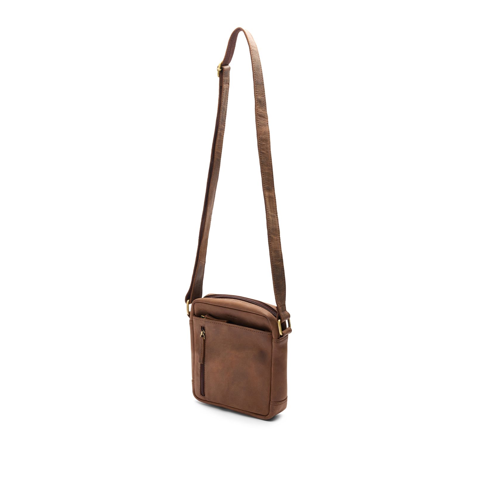 Bruine leren unisex schoudertas