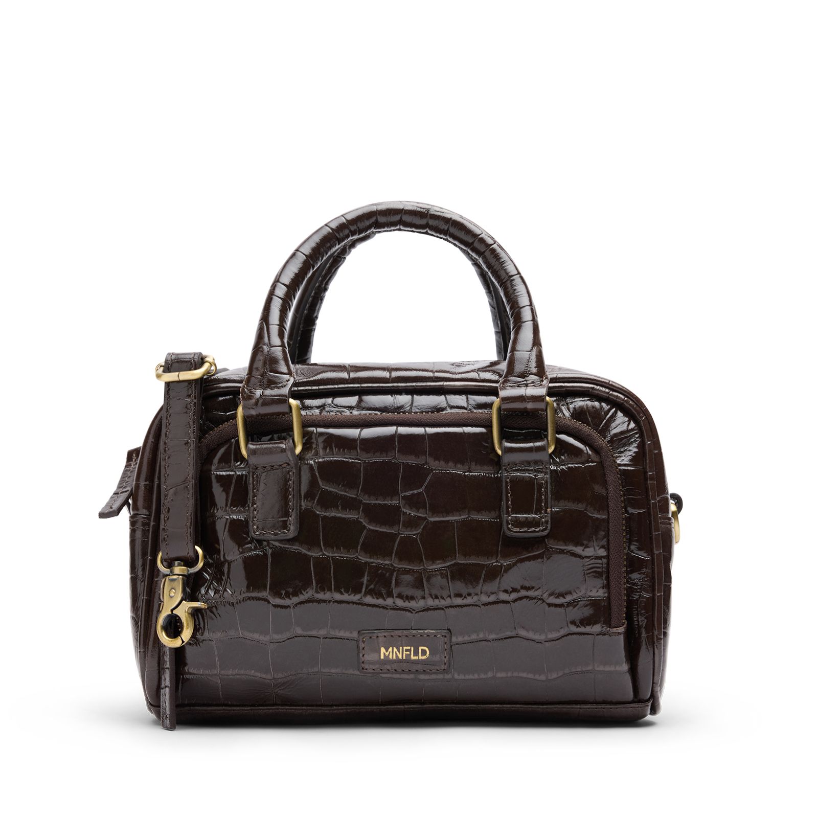 Bruine lakleren croco handtas