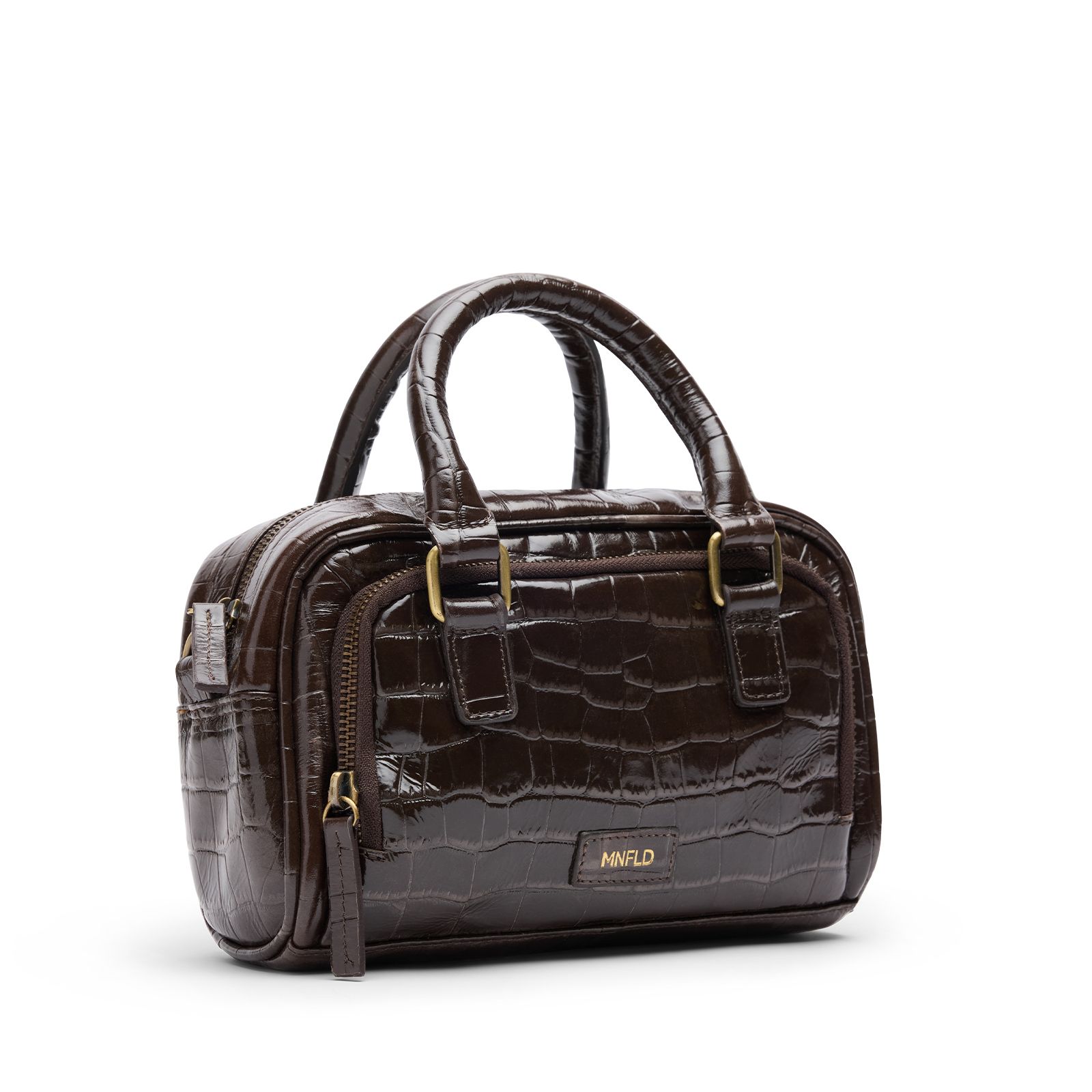 Bruine lakleren croco handtas