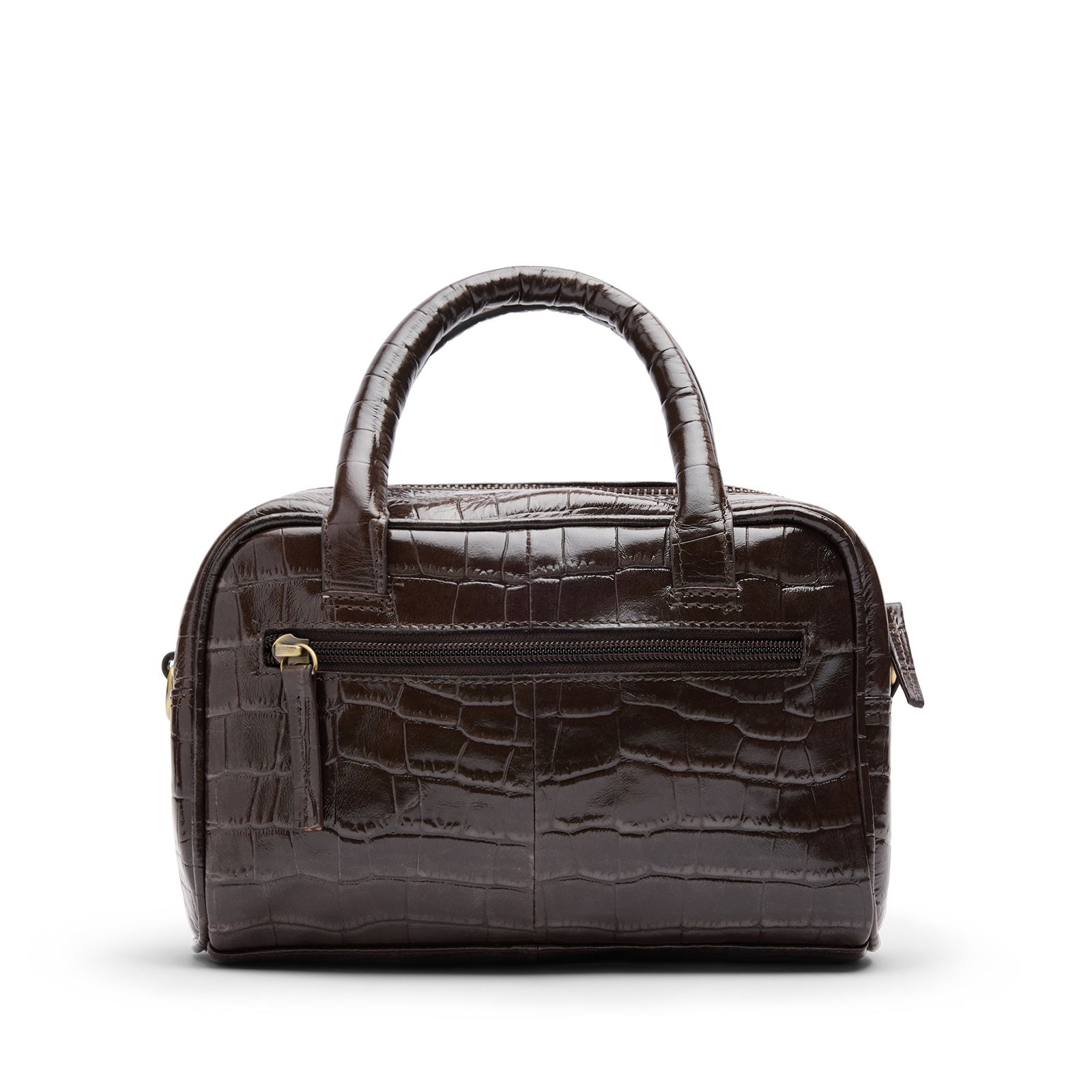 Bruine lakleren croco handtas