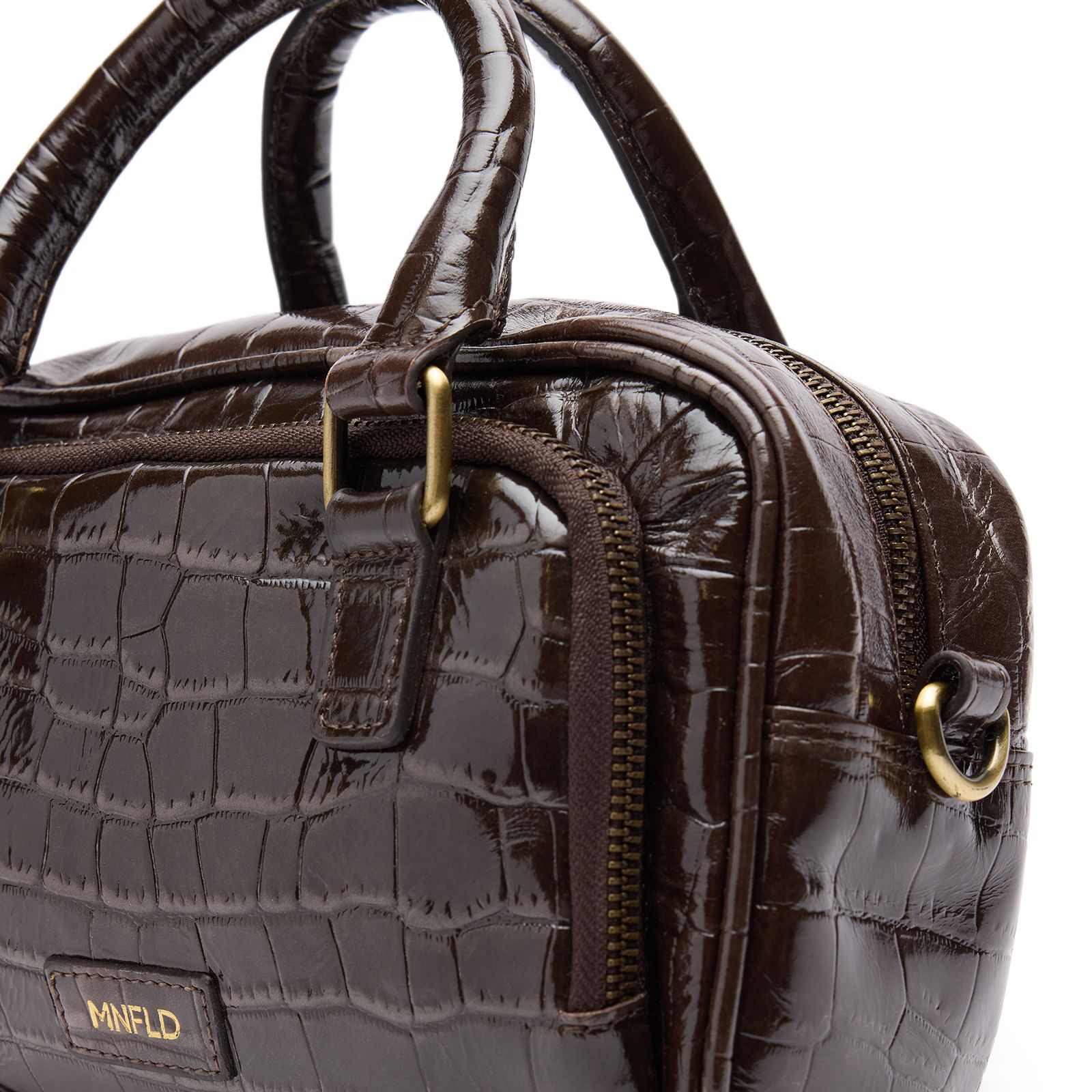 Bruine lakleren croco handtas