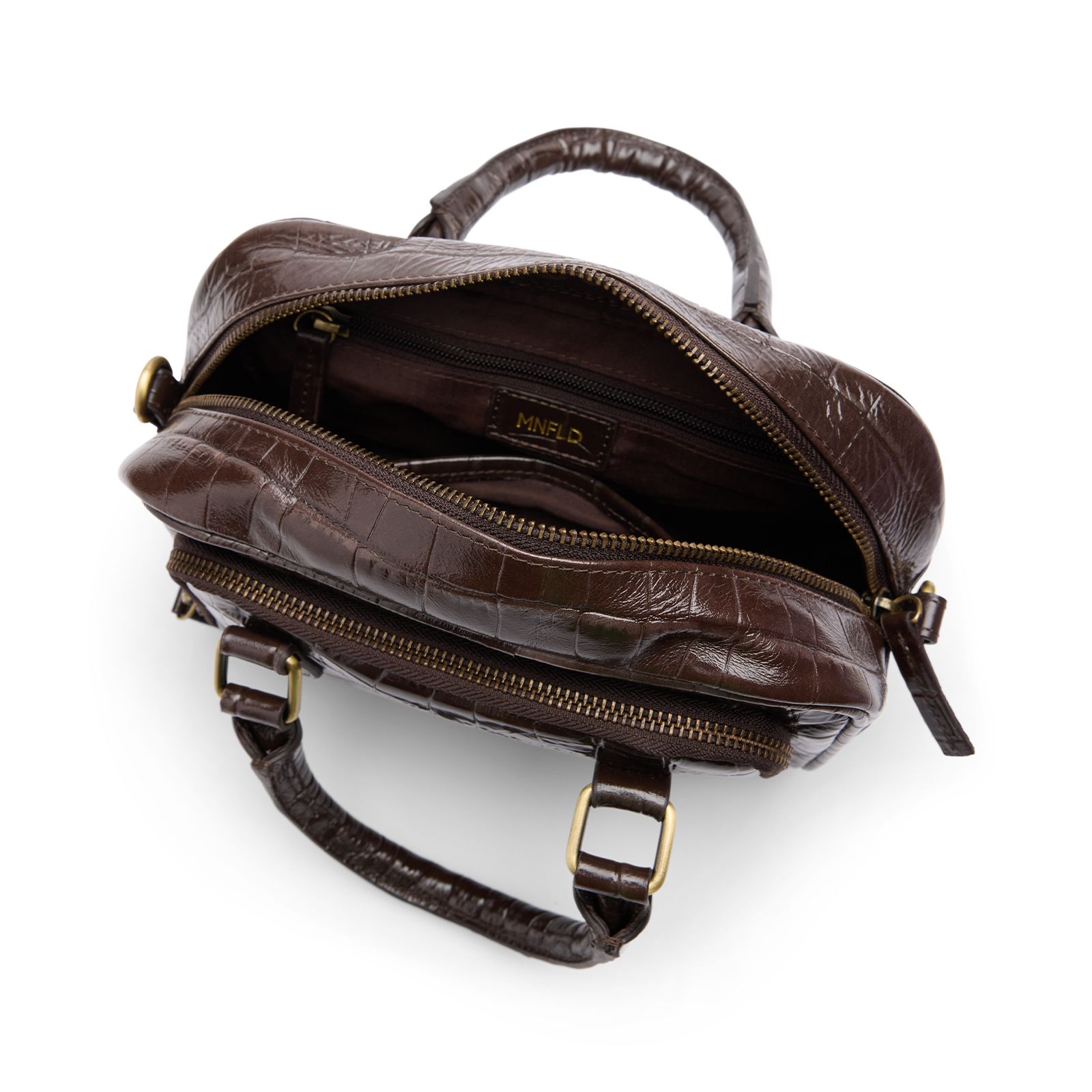 Bruine lakleren croco handtas