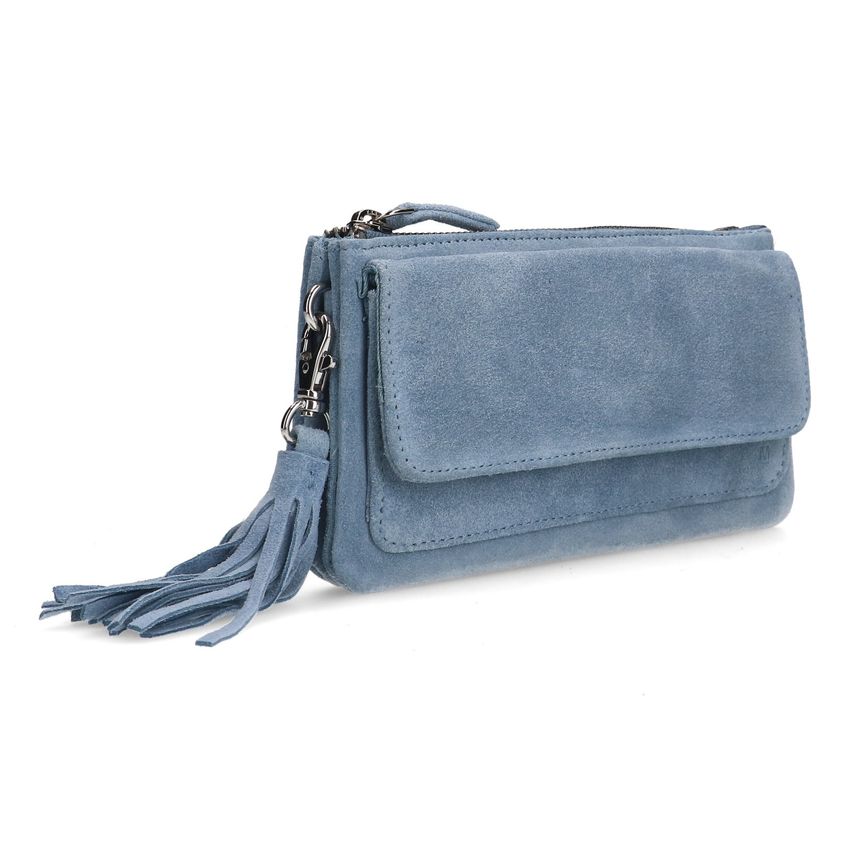 Licht blauwe suède clutch