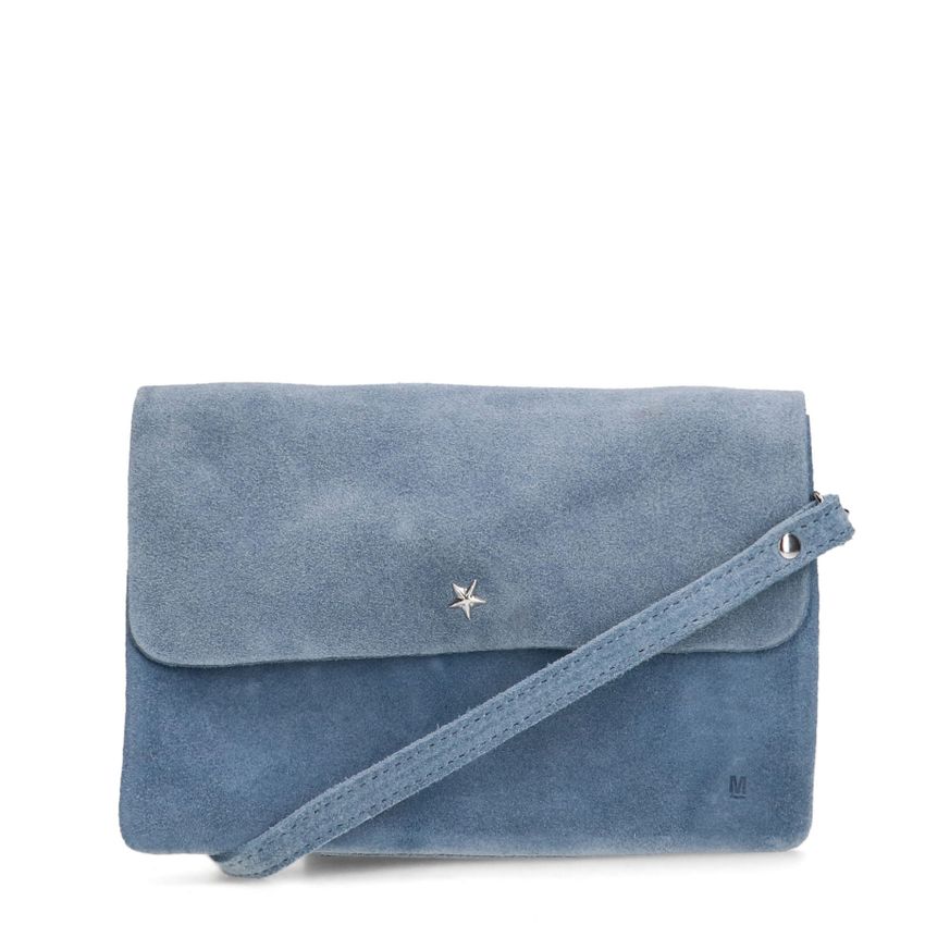 Licht blauwe suède clutch