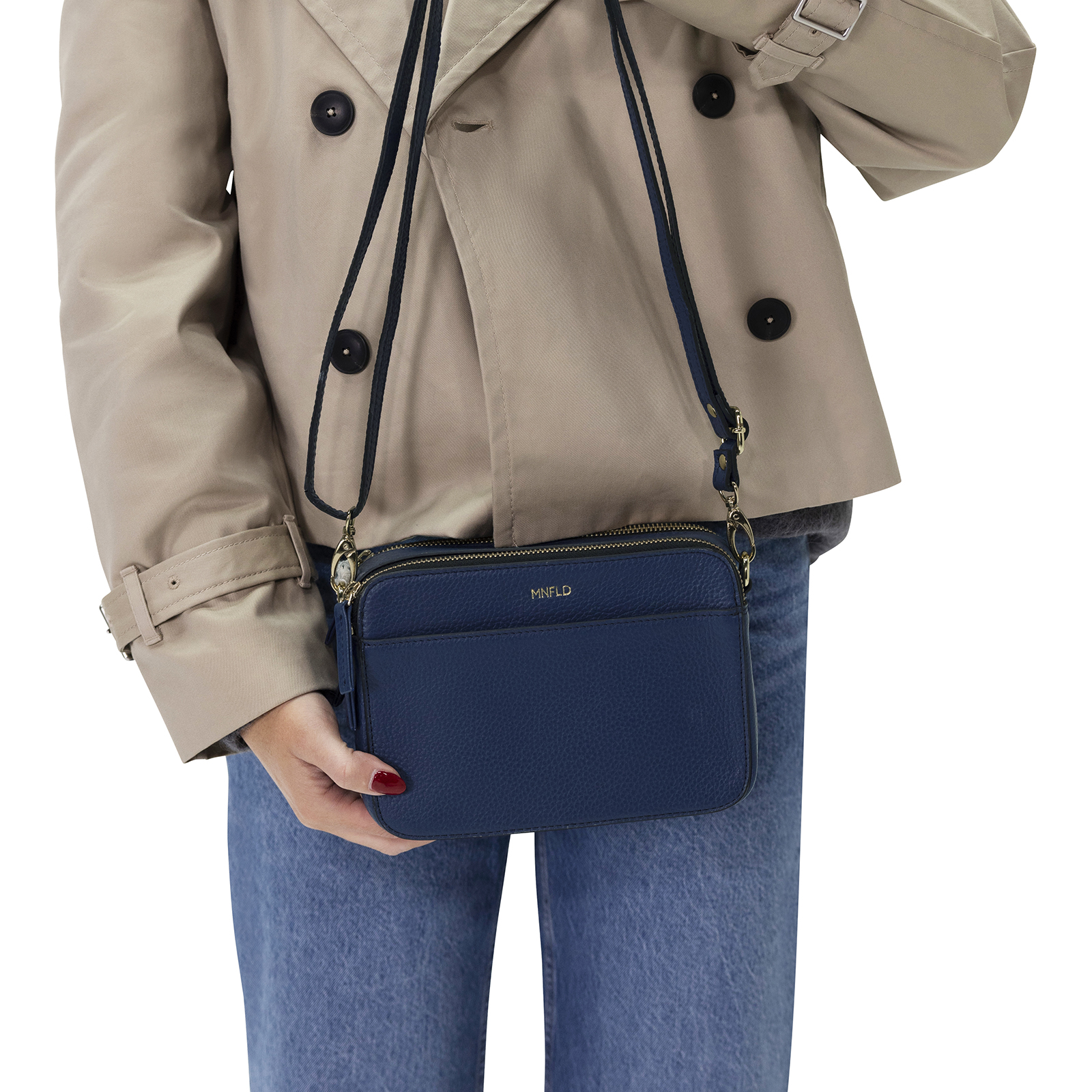 Manfield Tasche Blau Weiss Gestreift Blaue Schultertasche Aus