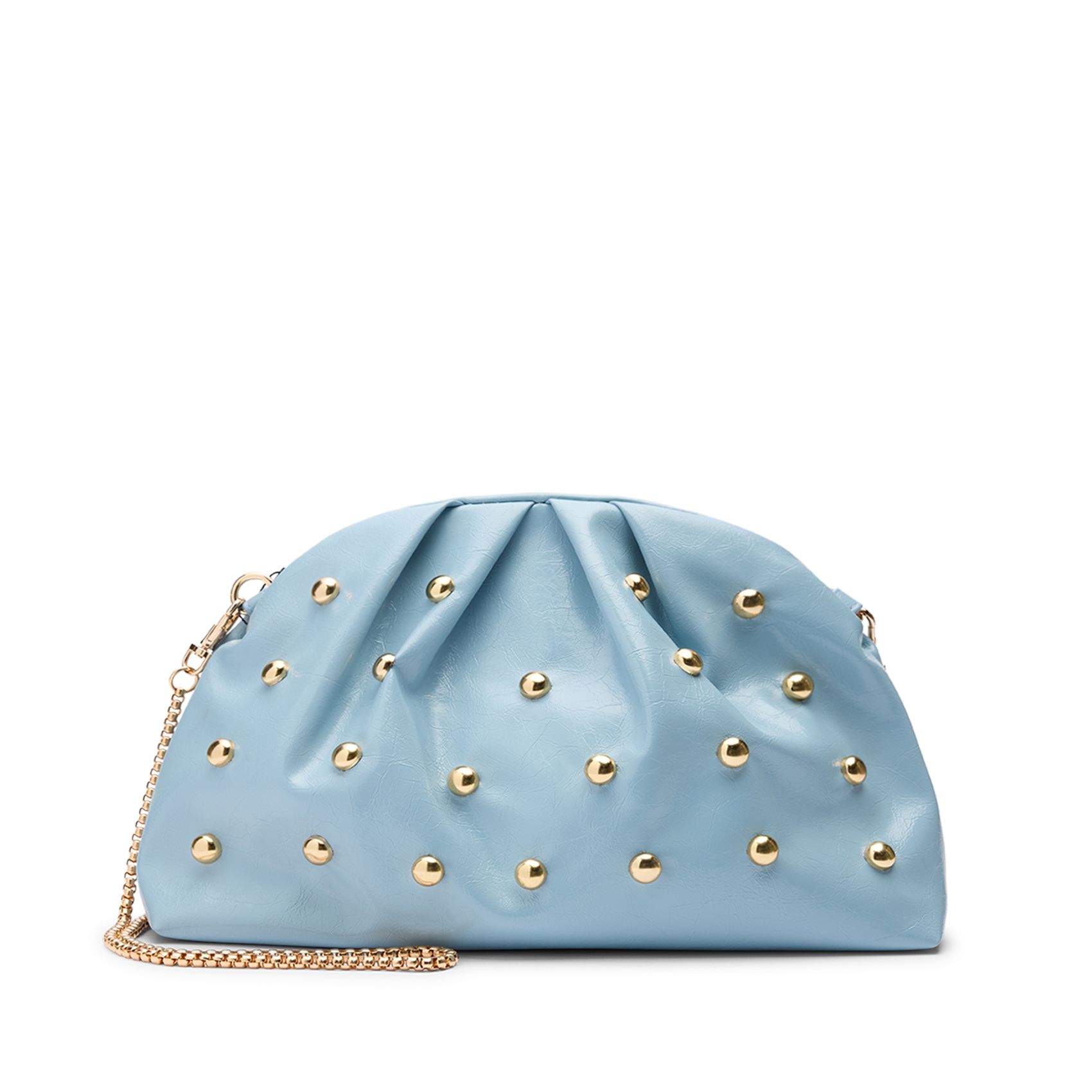 Hellblaue Clutch mit goldfarbenen Nieten
