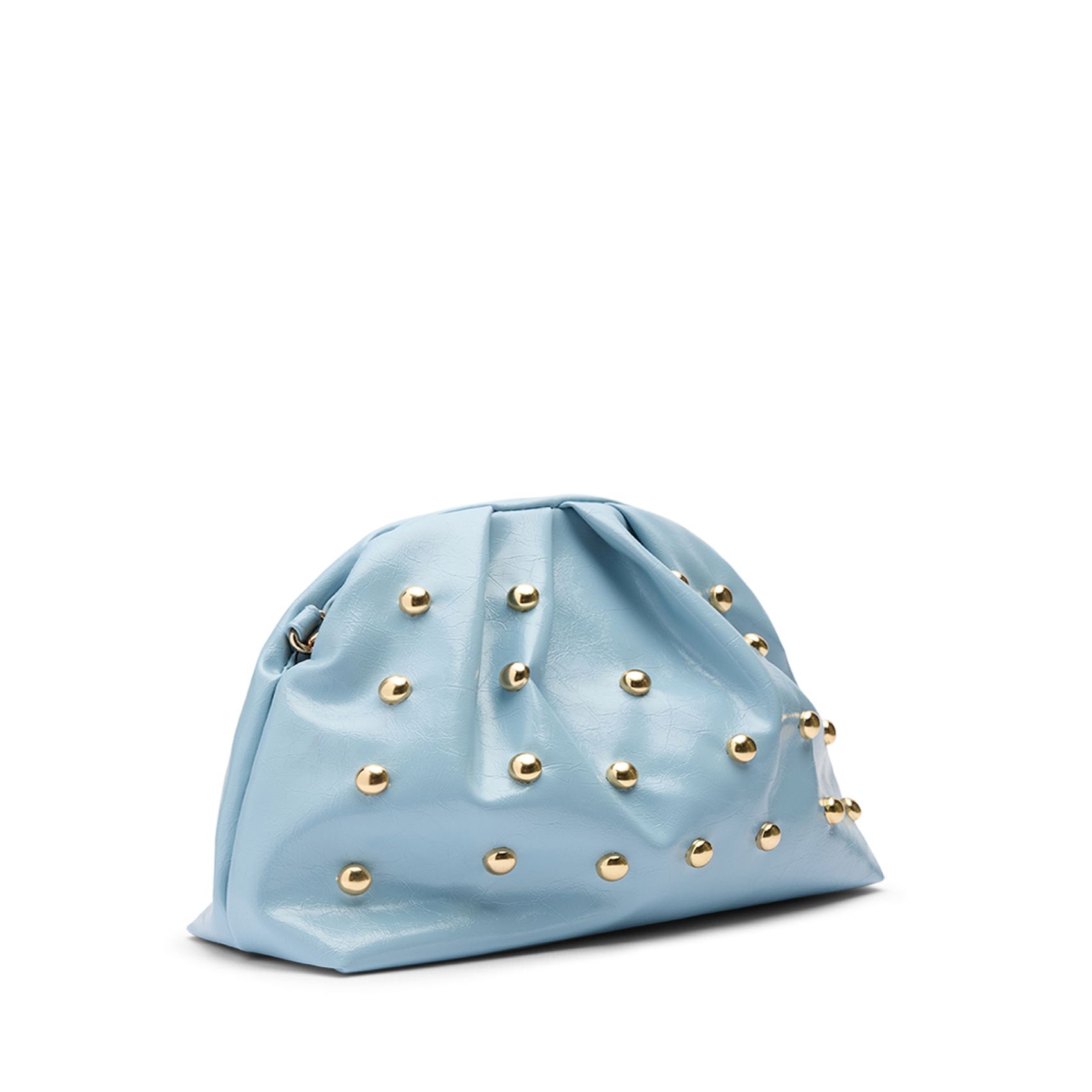 Hellblaue Clutch mit goldfarbenen Nieten
